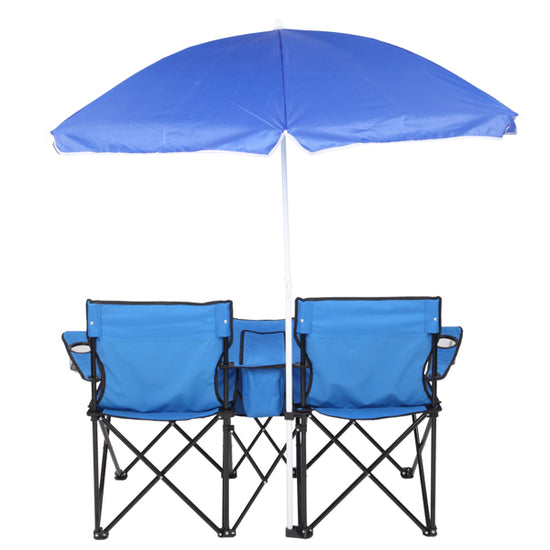 Outdoor Beach Chair with Umbrella in Blue