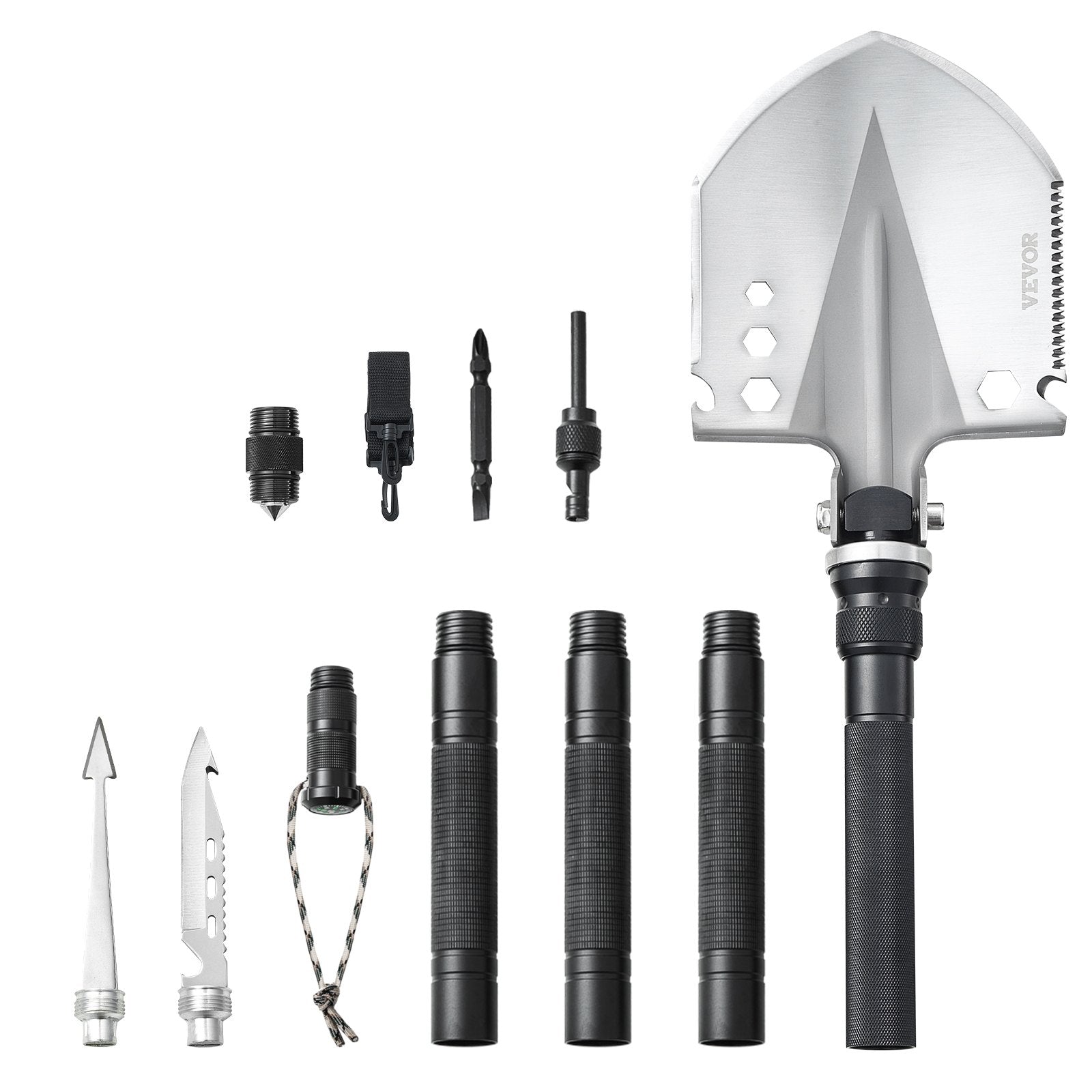 Survival Shovel, 13 In 1 Camping Shovel Folding Multitool, Military Grade Portable Compact Tactical Shovel, Multifunction For Off-Roading, Camping, Hiking, Outdoor, Survivalist And Emergency