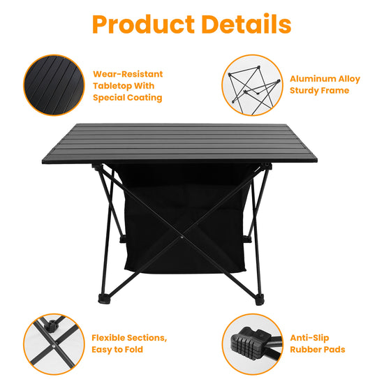1Pc Foldable Camping Table With Storage Basket Rustproof Portable Aluminum Alloy Roll-Up Camping Table With Carrying Bag For Camping Hiking BBQ Picnic Fishing
