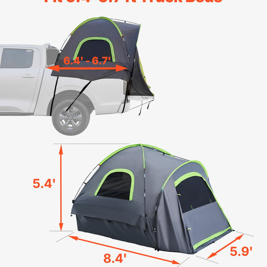 Pickup Truck Tent, Fit 6.4-6.7 Ft Truck Tents For Camping, Waterproof PU2000 2-3 Person Sleeping Truck Bed Tent With Double Layer Design Windows, Sturdy Truck Bed Camper Shell With Storage Bag