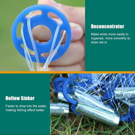 Fishing Cast Net Easy Throw Hand Cast Strong Nylon Mesh