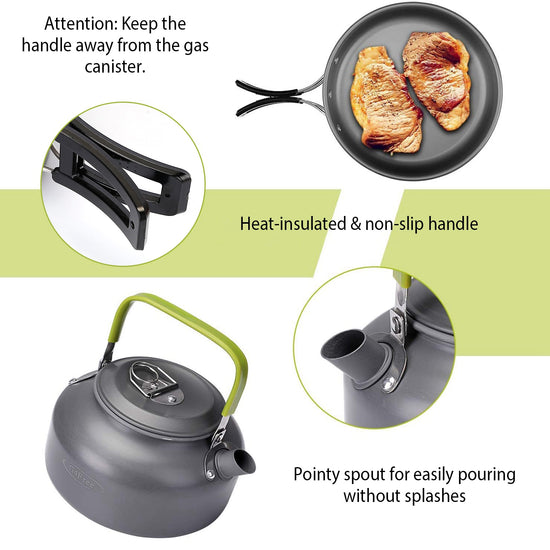 12Pcs Camping Cookware Set Aluminum Pot Pan Kettle Cup Fork Spoon Knife With Storage Bags For Hiking Picnic Outdoor